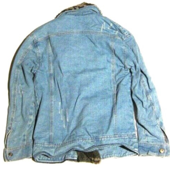 Boutique Nameless Brand Camo Sherpa Insulated Denim Jean Moto Jacket - Picture 2 of 3